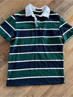 Shein Women’s Green & Navy Stripe Polo Shirt